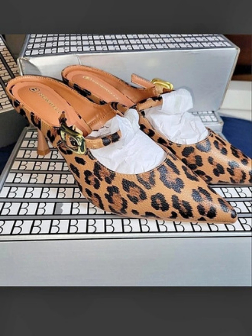 Newbella Leopard Print Women's Mule Kitten Heel NWT